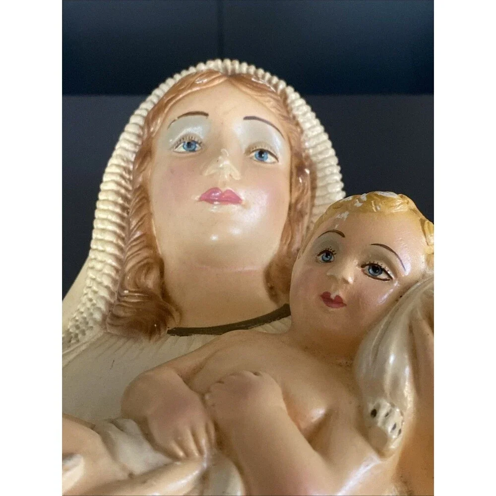Vintage Virgin Mary Madonna Baby Jesus Wall Hanging Chalk Ware Religious 9
